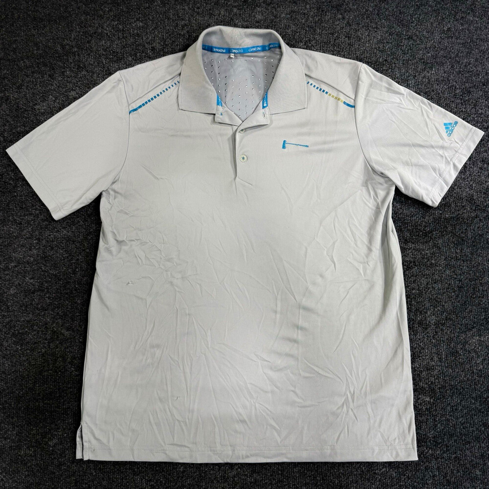 Adidas ClimaChill Mens L Golf Polo Gray Blue Short Sleeve Performance Shirt
